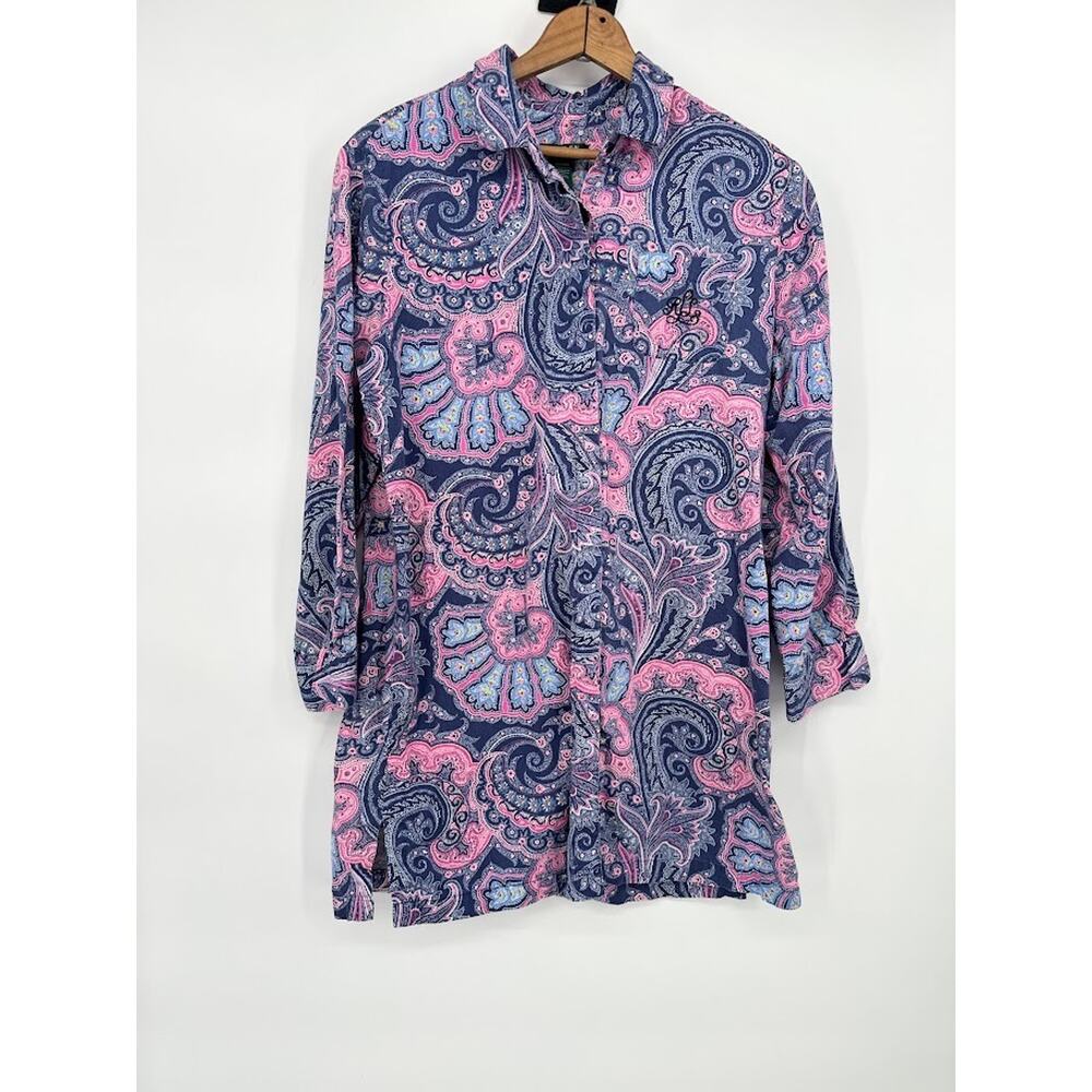 Lauren Ralph Lauren Womens‎ Pink Blue Paisley Nightshirt Size Large Logo Pajama